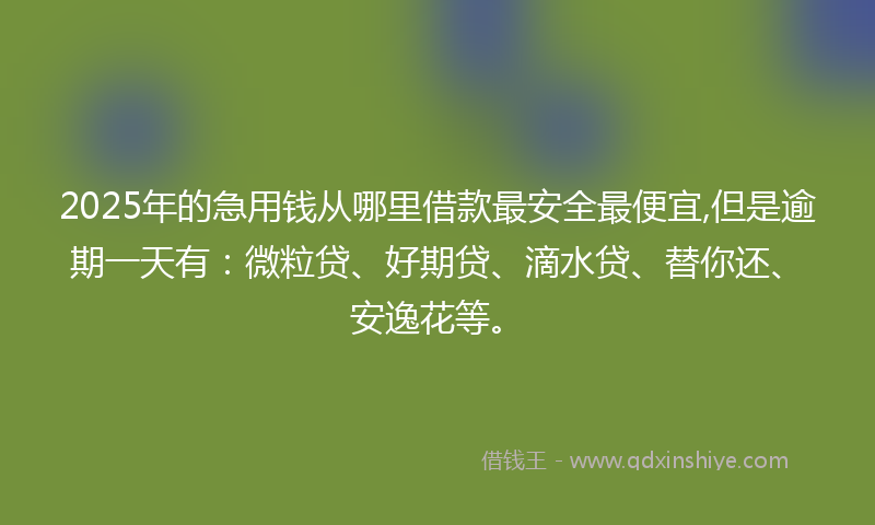 2025年的急用钱从哪里借款最安全最便宜,但是逾期一天有：微粒贷、好期贷、滴水贷、替你还、安逸花等。