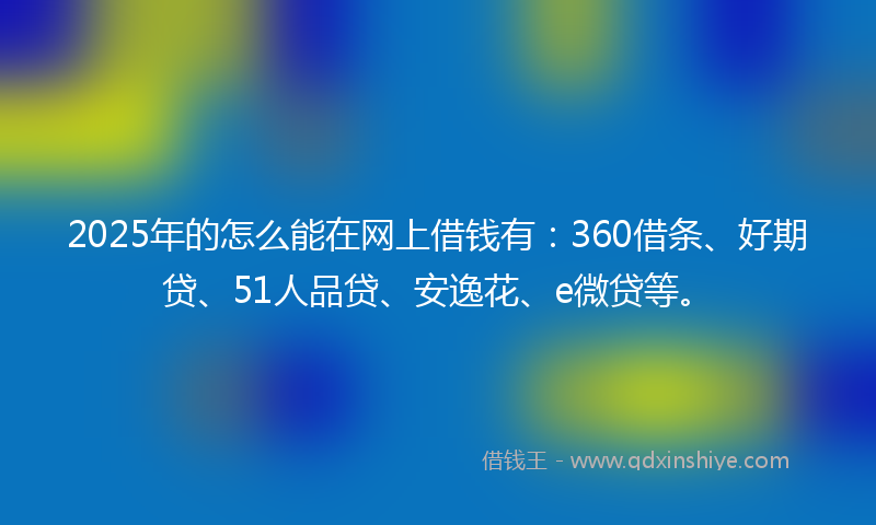 2025年的怎么能在网上借钱有：360借条、好期贷、51人品贷、安逸花、e微贷等。
