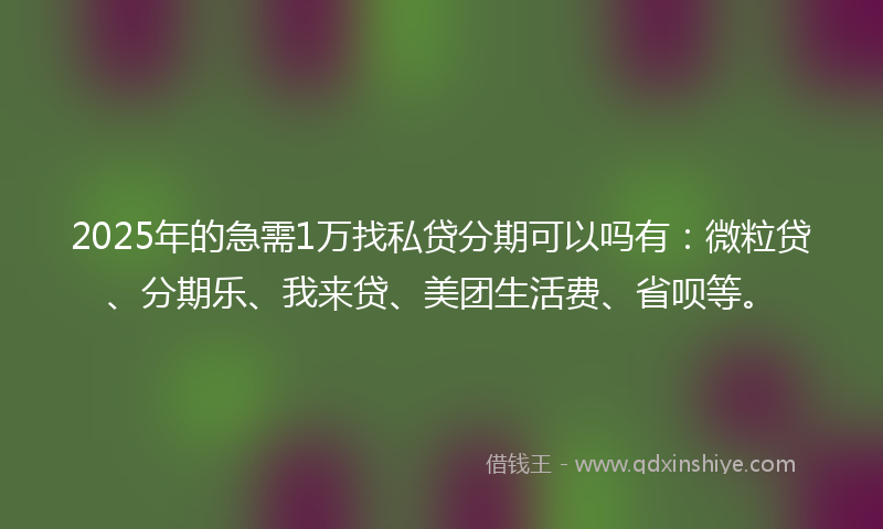 2025年的急需1万找私贷分期可以吗有：微粒贷、分期乐、我来贷、美团生活费、省呗等。