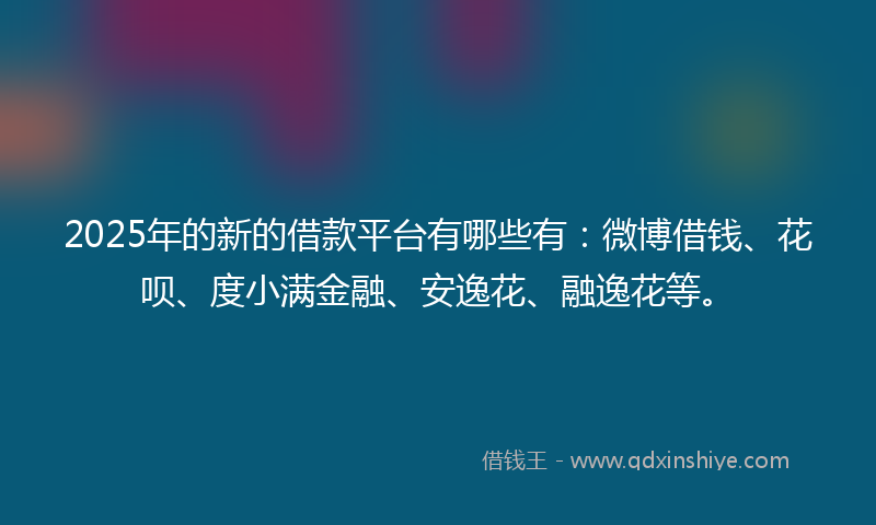 2025年的新的借款平台有哪些有：微博借钱、花呗、度小满金融、安逸花、融逸花等。