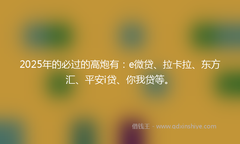 2025年的必过的高炮有：e微贷、拉卡拉、东方汇、平安i贷、你我贷等。