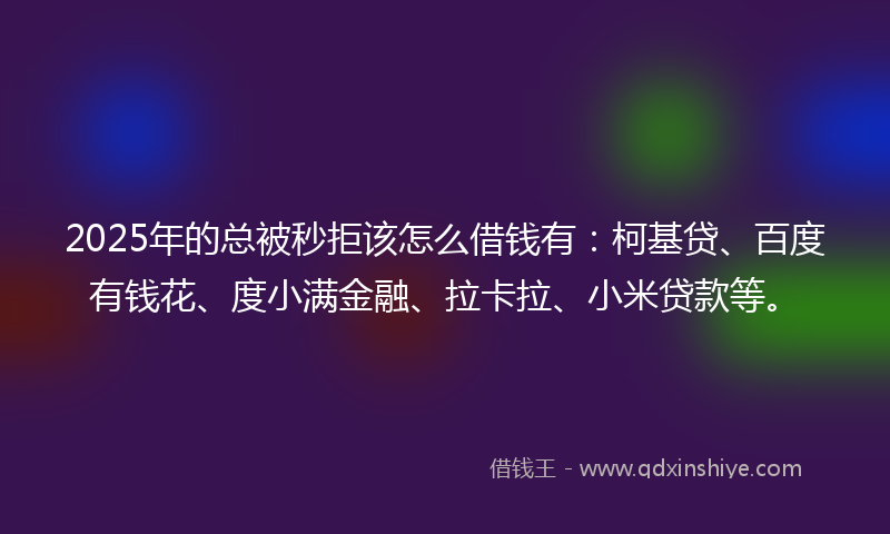 2025年的总被秒拒该怎么借钱有：柯基贷、百度有钱花、度小满金融、拉卡拉、小米贷款等。