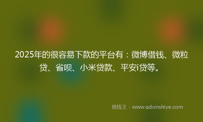 2025年的很容易下款的平台有：微博借钱、微粒贷、省呗、小米贷款、平安i贷等。