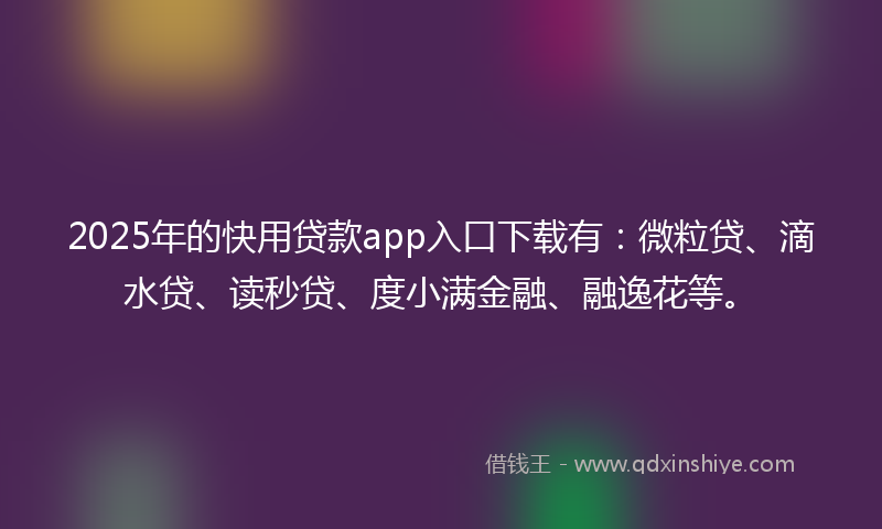 2025年的快用贷款app入口下载有：微粒贷、滴水贷、读秒贷、度小满金融、融逸花等。