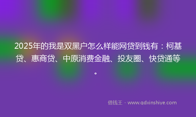 2025年的我是双黑户怎么样能网贷到钱有：柯基贷、惠商贷、中原消费金融、投友圈、快贷通等。