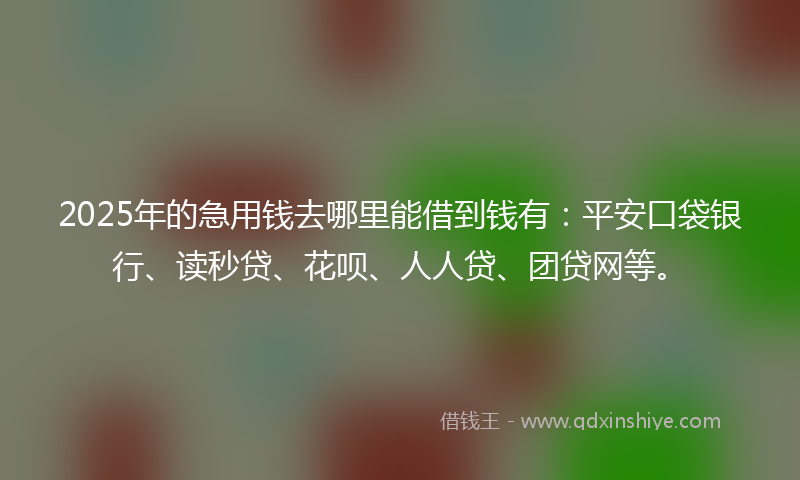 2025年的急用钱去哪里能借到钱有：平安口袋银行、读秒贷、花呗、人人贷、团贷网等。