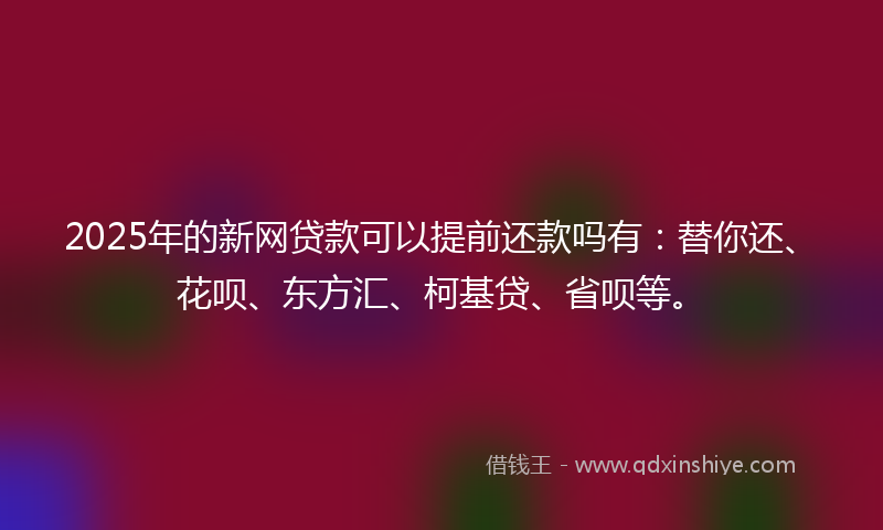 2025年的新网贷款可以提前还款吗有：替你还、花呗、东方汇、柯基贷、省呗等。