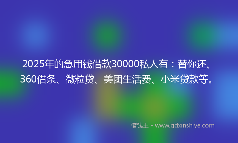 2025年的急用钱借款30000私人有：替你还、360借条、微粒贷、美团生活费、小米贷款等。