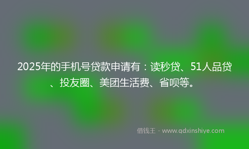 2025年的手机号贷款申请有：读秒贷、51人品贷、投友圈、美团生活费、省呗等。