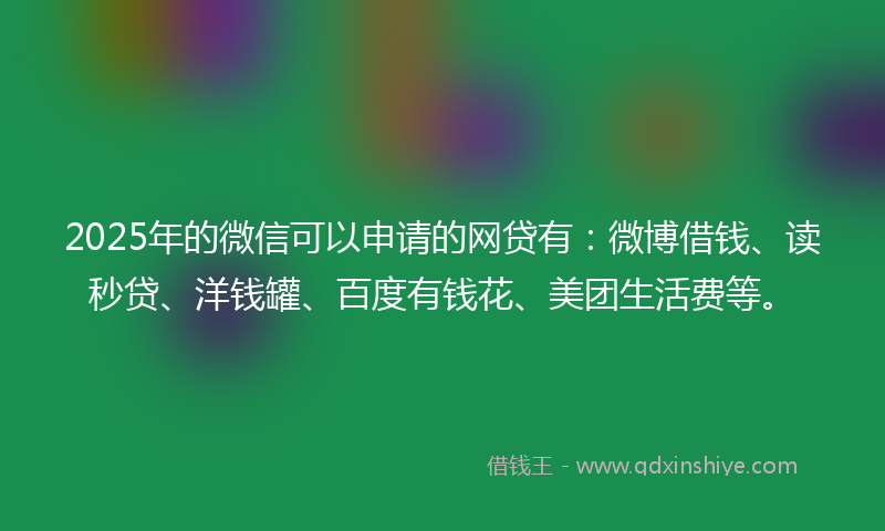 2025年的微信可以申请的网贷有：微博借钱、读秒贷、洋钱罐、百度有钱花、美团生活费等。