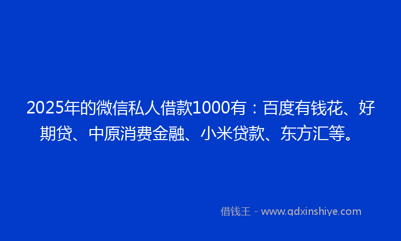 2025年的微信私人借款1000有：百度有钱花、好期贷、中原消费金融、小米贷款、东方汇等。
