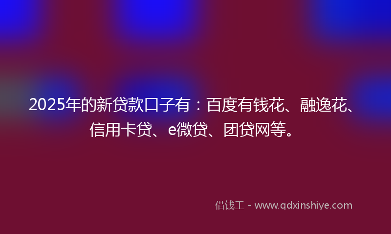 2025年的新贷款口子有：百度有钱花、融逸花、信用卡贷、e微贷、团贷网等。
