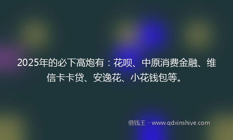 2025年的必下高炮有：花呗、中原消费金融、维信卡卡贷、安逸花、小花钱包等。