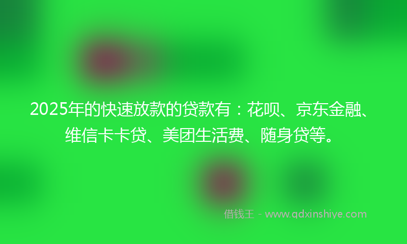2025年的快速放款的贷款有：花呗、京东金融、维信卡卡贷、美团生活费、随身贷等。
