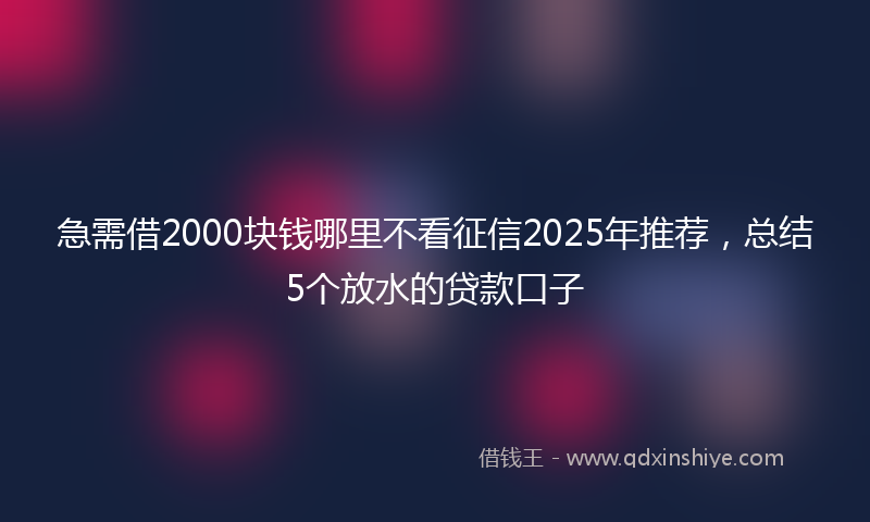 急需借2000块钱哪里不看征信2025年推荐，总结5个放水的贷款口子