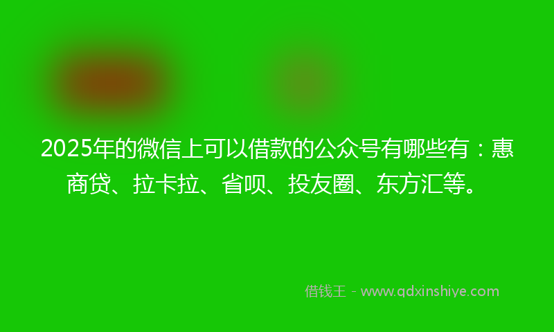 2025年的微信上可以借款的公众号有哪些有：惠商贷、拉卡拉、省呗、投友圈、东方汇等。