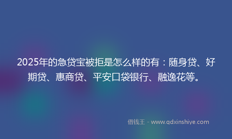 2025年的急贷宝被拒是怎么样的有：随身贷、好期贷、惠商贷、平安口袋银行、融逸花等。