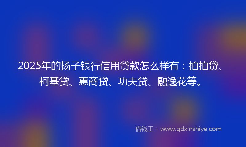 2025年的扬子银行信用贷款怎么样有：拍拍贷、柯基贷、惠商贷、功夫贷、融逸花等。