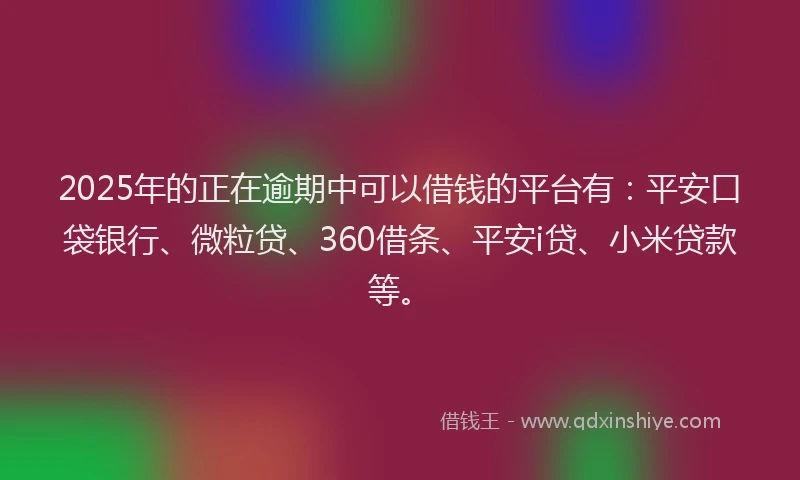 2025年的正在逾期中可以借钱的平台有：平安口袋银行、微粒贷、360借条、平安i贷、小米贷款等。