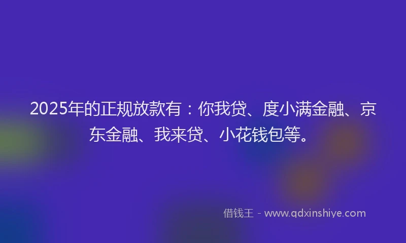 2025年的正规放款有：你我贷、度小满金融、京东金融、我来贷、小花钱包等。