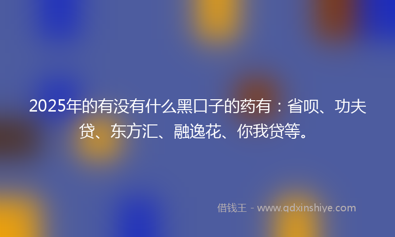 2025年的有没有什么黑口子的药有：省呗、功夫贷、东方汇、融逸花、你我贷等。