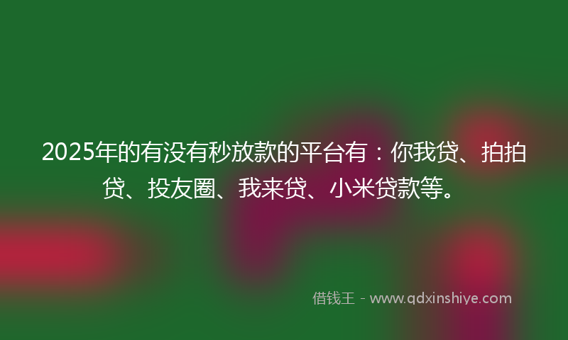 2025年的有没有秒放款的平台有：你我贷、拍拍贷、投友圈、我来贷、小米贷款等。