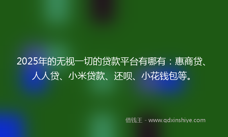 2025年的无视一切的贷款平台有哪有：惠商贷、人人贷、小米贷款、还呗、小花钱包等。