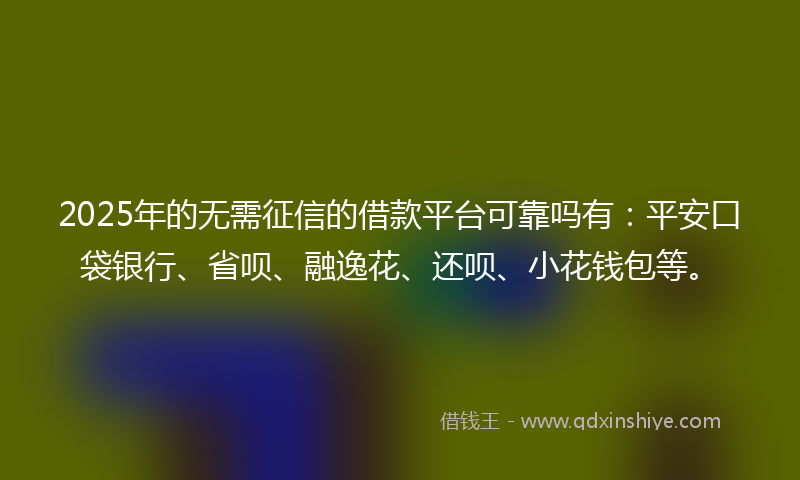 2025年的无需征信的借款平台可靠吗有：平安口袋银行、省呗、融逸花、还呗、小花钱包等。