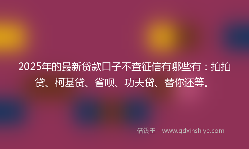 2025年的最新贷款口子不查征信有哪些有：拍拍贷、柯基贷、省呗、功夫贷、替你还等。