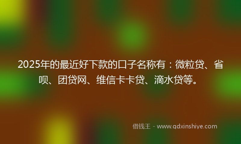 2025年的最近好下款的口子名称有：微粒贷、省呗、团贷网、维信卡卡贷、滴水贷等。