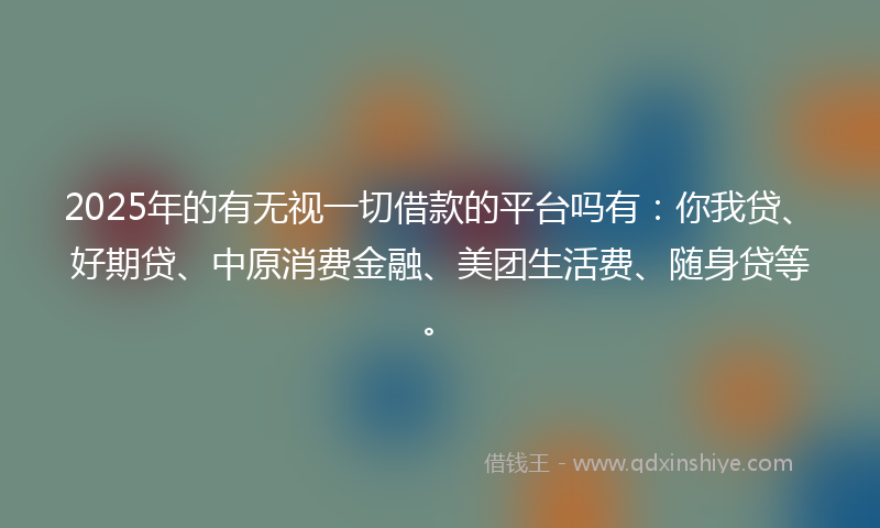 2025年的有无视一切借款的平台吗有：你我贷、好期贷、中原消费金融、美团生活费、随身贷等。
