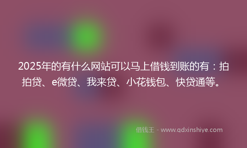 2025年的有什么网站可以马上借钱到账的有：拍拍贷、e微贷、我来贷、小花钱包、快贷通等。