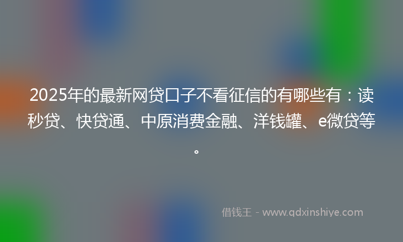 2025年的最新网贷口子不看征信的有哪些有：读秒贷、快贷通、中原消费金融、洋钱罐、e微贷等。