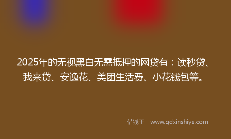 2025年的无视黑白无需抵押的网贷有：读秒贷、我来贷、安逸花、美团生活费、小花钱包等。