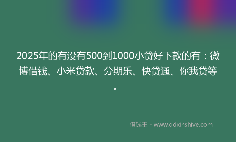 2025年的有没有500到1000小贷好下款的有：微博借钱、小米贷款、分期乐、快贷通、你我贷等。