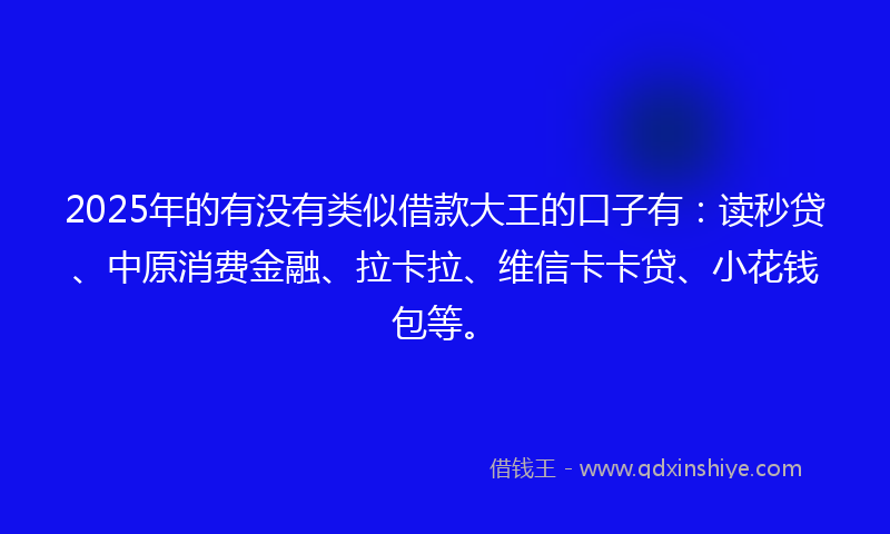2025年的有没有类似借款大王的口子有：读秒贷、中原消费金融、拉卡拉、维信卡卡贷、小花钱包等。