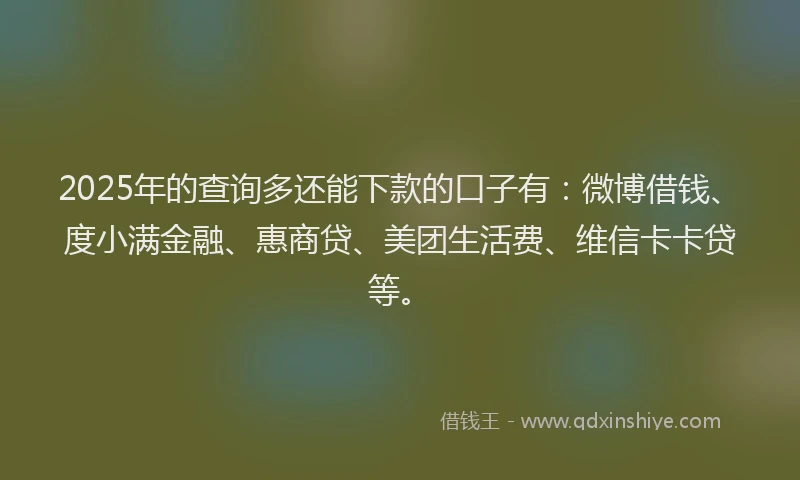 2025年的查询多还能下款的口子有：微博借钱、度小满金融、惠商贷、美团生活费、维信卡卡贷等。