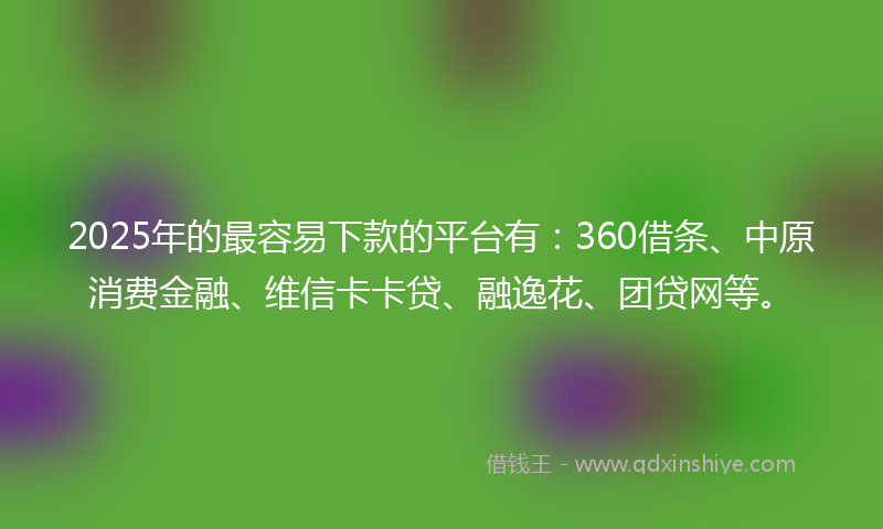 2025年的最容易下款的平台有：360借条、中原消费金融、维信卡卡贷、融逸花、团贷网等。