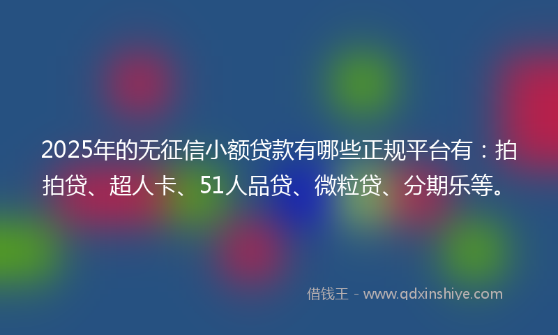 2025年的无征信小额贷款有哪些正规平台有：拍拍贷、超人卡、51人品贷、微粒贷、分期乐等。