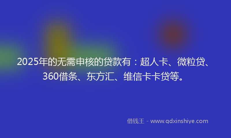 2025年的无需申核的贷款有：超人卡、微粒贷、360借条、东方汇、维信卡卡贷等。