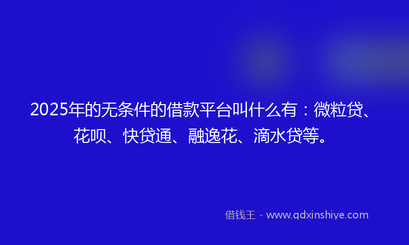 2025年的无条件的借款平台叫什么有：微粒贷、花呗、快贷通、融逸花、滴水贷等。