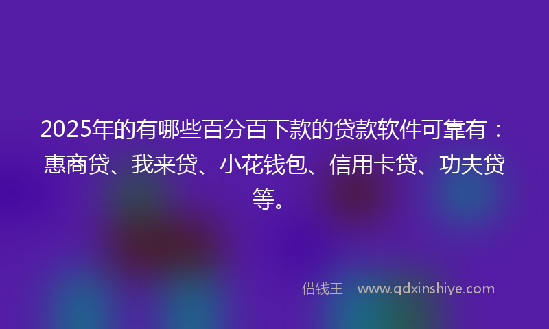 2025年的有哪些百分百下款的贷款软件可靠有：惠商贷、我来贷、小花钱包、信用卡贷、功夫贷等。