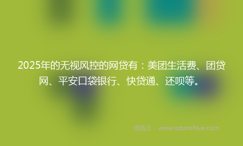 2025年的无视风控的网贷有：美团生活费、团贷网、平安口袋银行、快贷通、还呗等。