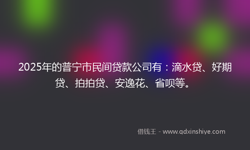 2025年的普宁市民间贷款公司有：滴水贷、好期贷、拍拍贷、安逸花、省呗等。
