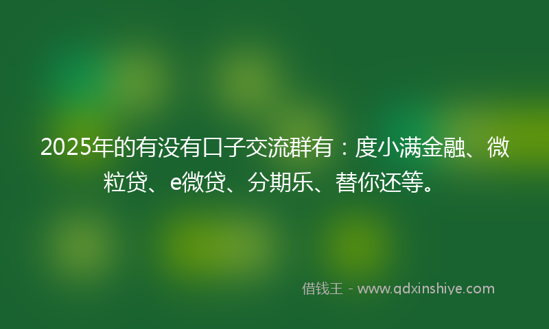 2025年的有没有口子交流群有：度小满金融、微粒贷、e微贷、分期乐、替你还等。