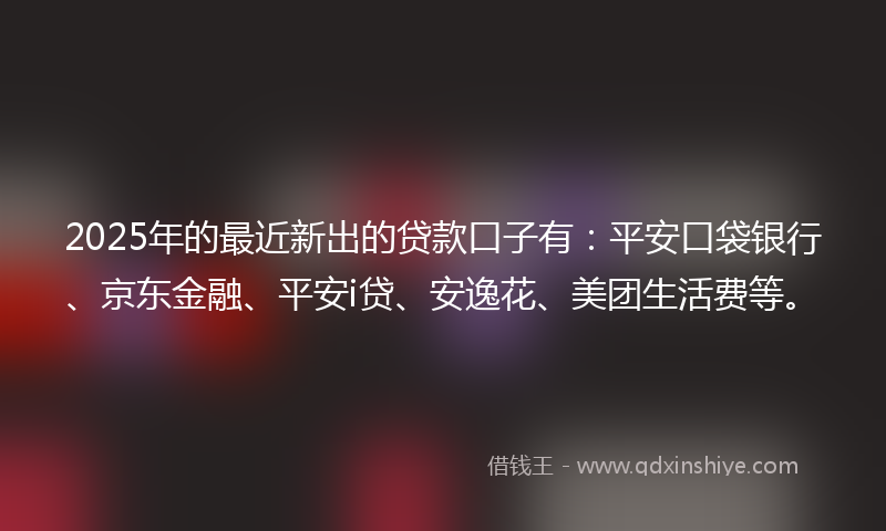 2025年的最近新出的贷款口子有：平安口袋银行、京东金融、平安i贷、安逸花、美团生活费等。