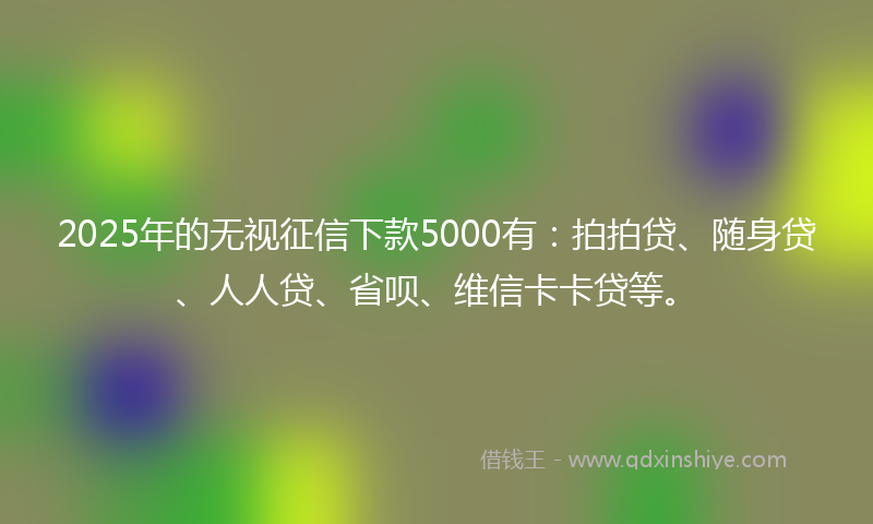 2025年的无视征信下款5000有：拍拍贷、随身贷、人人贷、省呗、维信卡卡贷等。