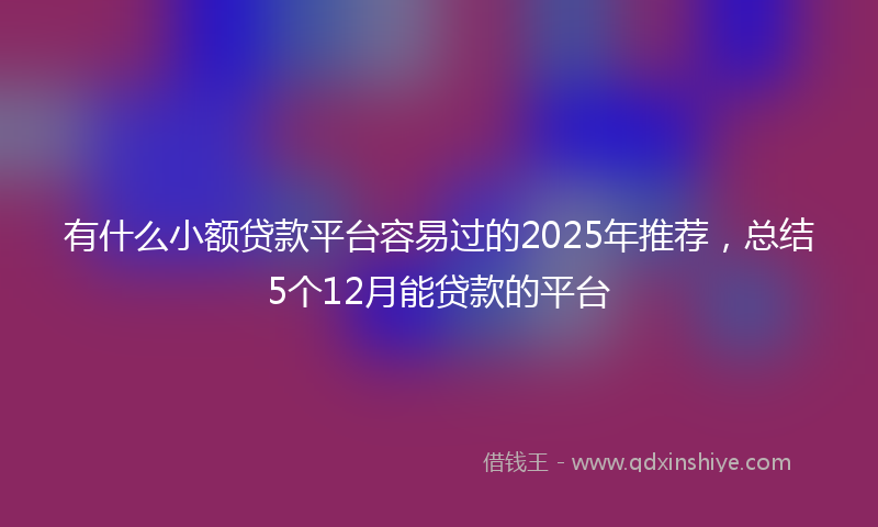 有什么小额贷款平台容易过的2025年推荐，总结5个12月能贷款的平台