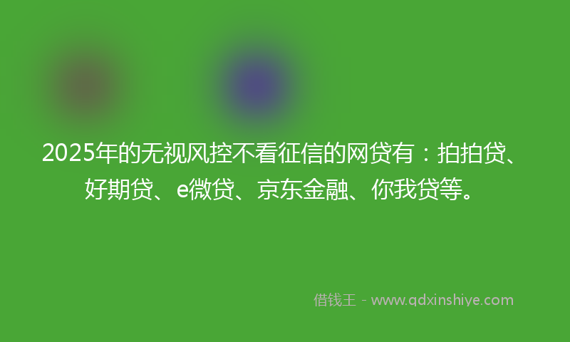 2025年的无视风控不看征信的网贷有：拍拍贷、好期贷、e微贷、京东金融、你我贷等。