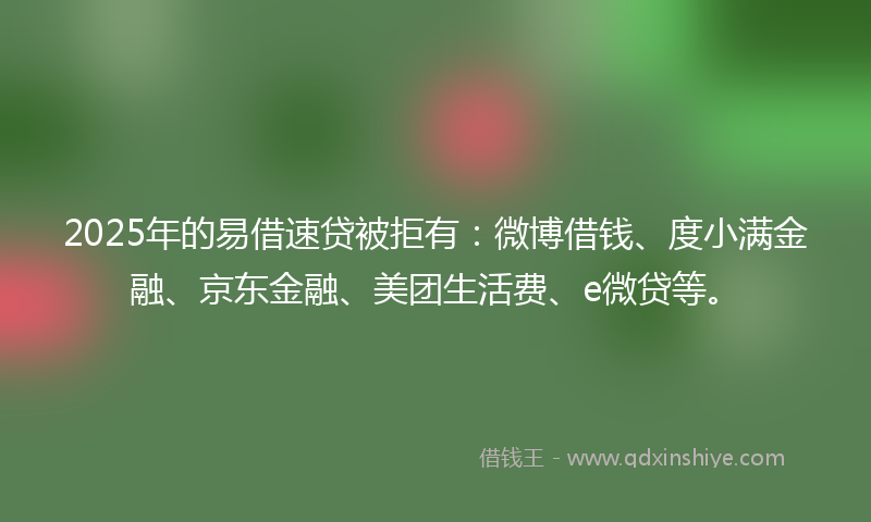 2025年的易借速贷被拒有：微博借钱、度小满金融、京东金融、美团生活费、e微贷等。